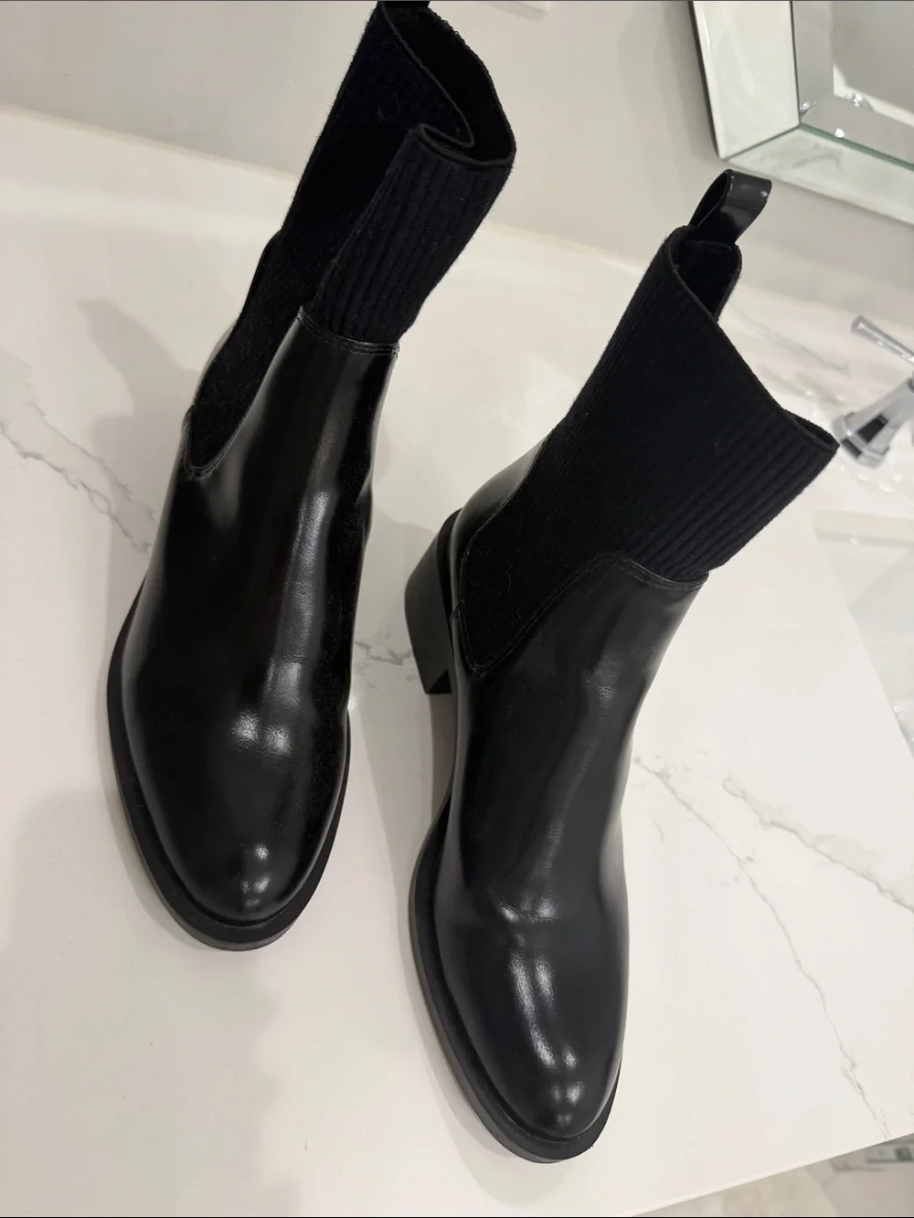 Zara Black Leather Sock-Style Ankle Boots